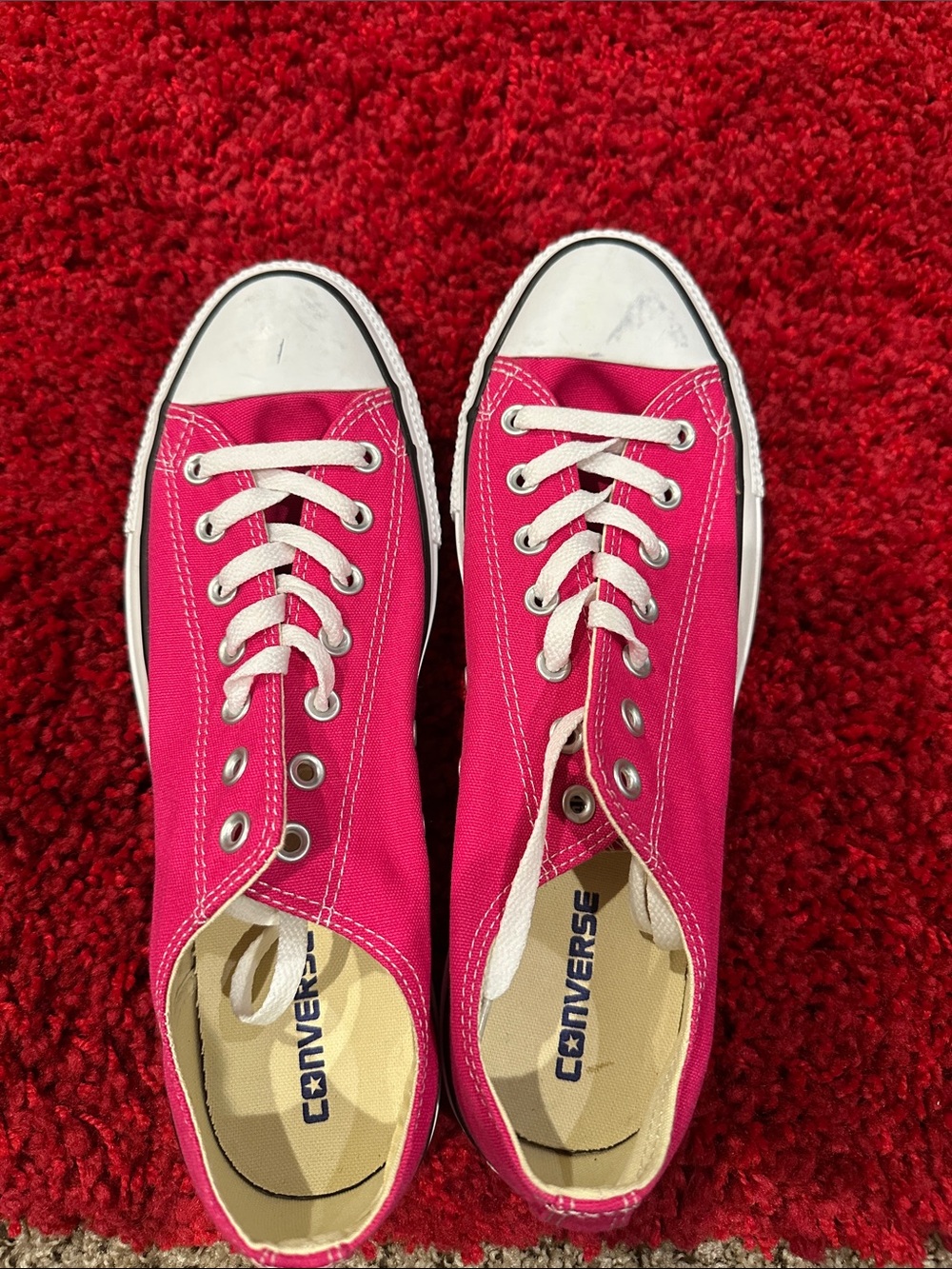 Converse Women's Low Top Canvas Sneakers in Bright Pink and White